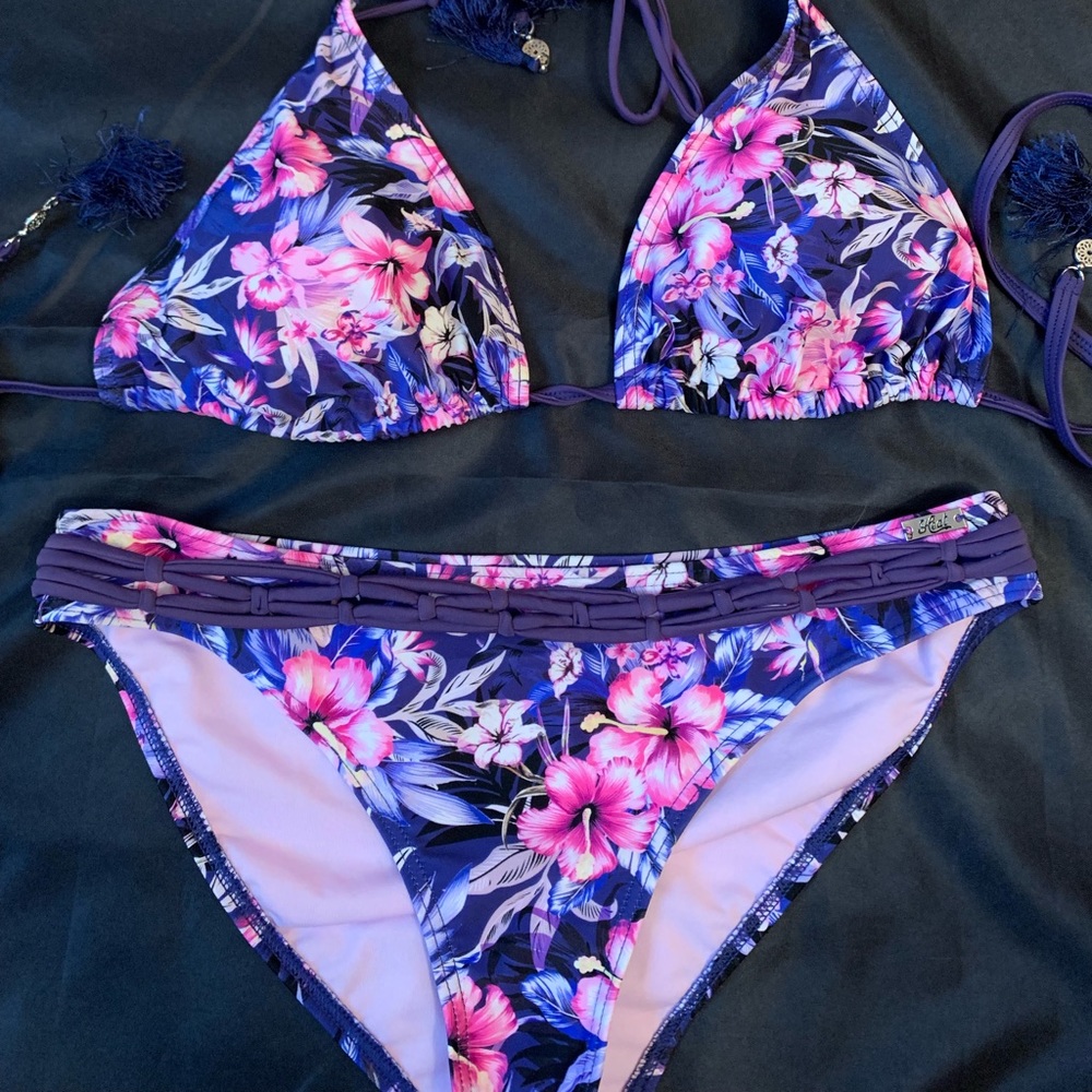 Purple and pink Hawaiian flower bikini
